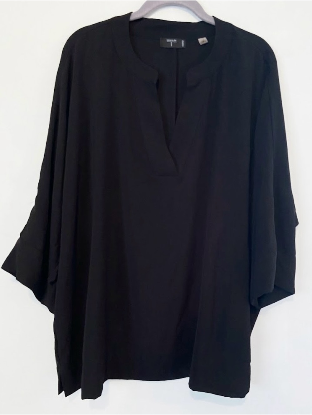 T Tahari Black Split-Neck Flowing Blouse